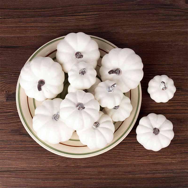 Cshangzei 12 Pack White Foam Pumpkins,DIY Assorted White Pumpkins,Small Artificial Pumpkin Set for Halloween Decor,Thanksgiving,Home Decoration
