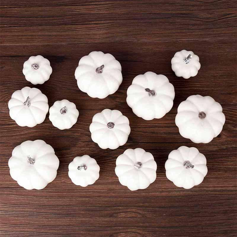 Cshangzei 12 Pack White Foam Pumpkins,DIY Assorted White Pumpkins,Small Artificial Pumpkin Set for Halloween Decor,Thanksgiving,Home Decoration