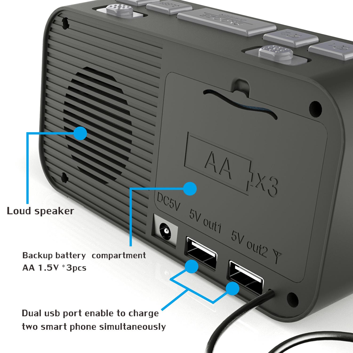 Portatile LED DAB + FM Radio Sveglia Da Comodino Doppio Timer Display LCD