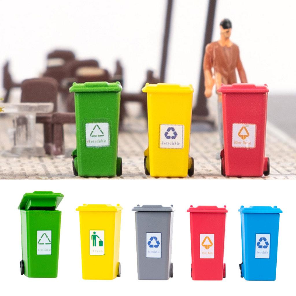 Mini-Mülleimer Set Im Maßstab 1:12 – 5 Bunte Sortier-Mülleimer, Für Puppenhaus & Dioramen, Ca. 2,5 Cm Hoch