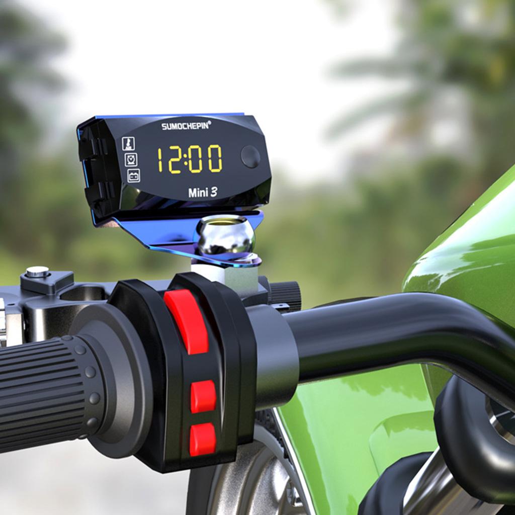 3in1 Motorcycle Handlebar Clock LED Thermometer Temp Voltmeter IP67 6