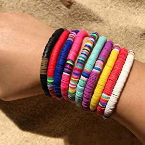 clay beads polymer bracelets bracelet flat jewelry beaded making round necklace disc colorful spacer bulks elastic stretch boho diy