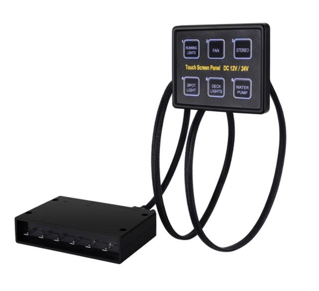 6 Gang Touch Screen Switch Panel Box Blue LED 12V/24V for Car Marine