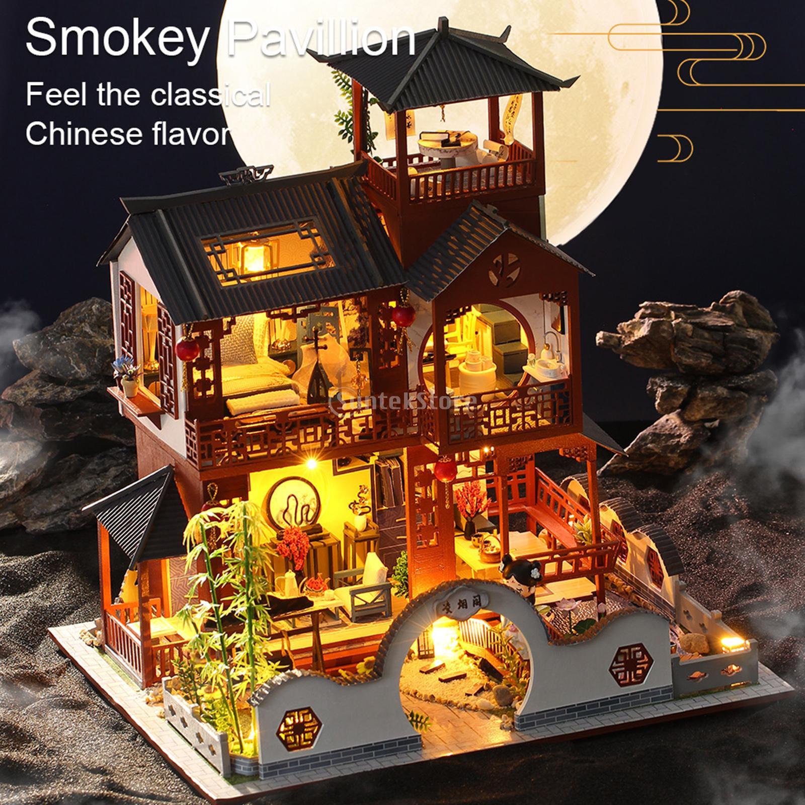 Puppenhaus Miniatur mit Möbeln, DIY Holz Puppenhaus Kit mit Licht