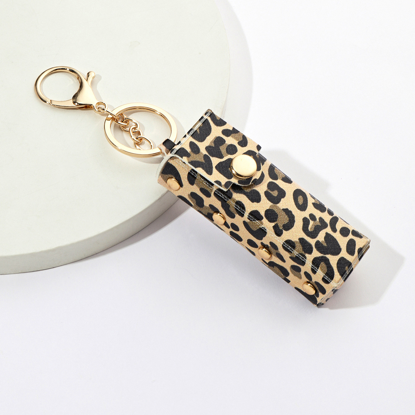 Leopard Metal Rivet Lipstick Bag PU Leather Pendant Gift - Picture 8 of 8