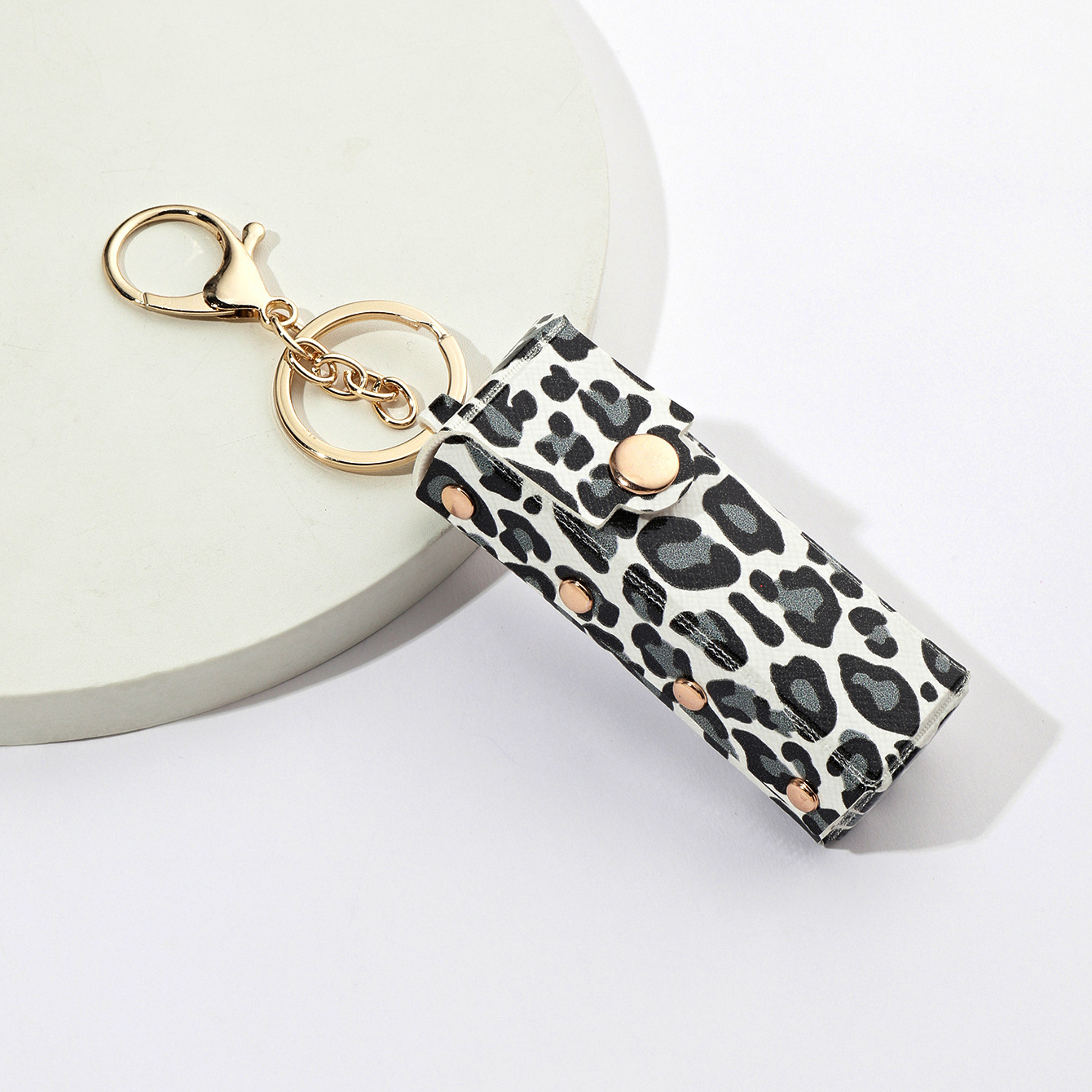 Leopard Metal Rivet Lipstick Bag PU Leather Pendant Gift - Picture 7 of 8