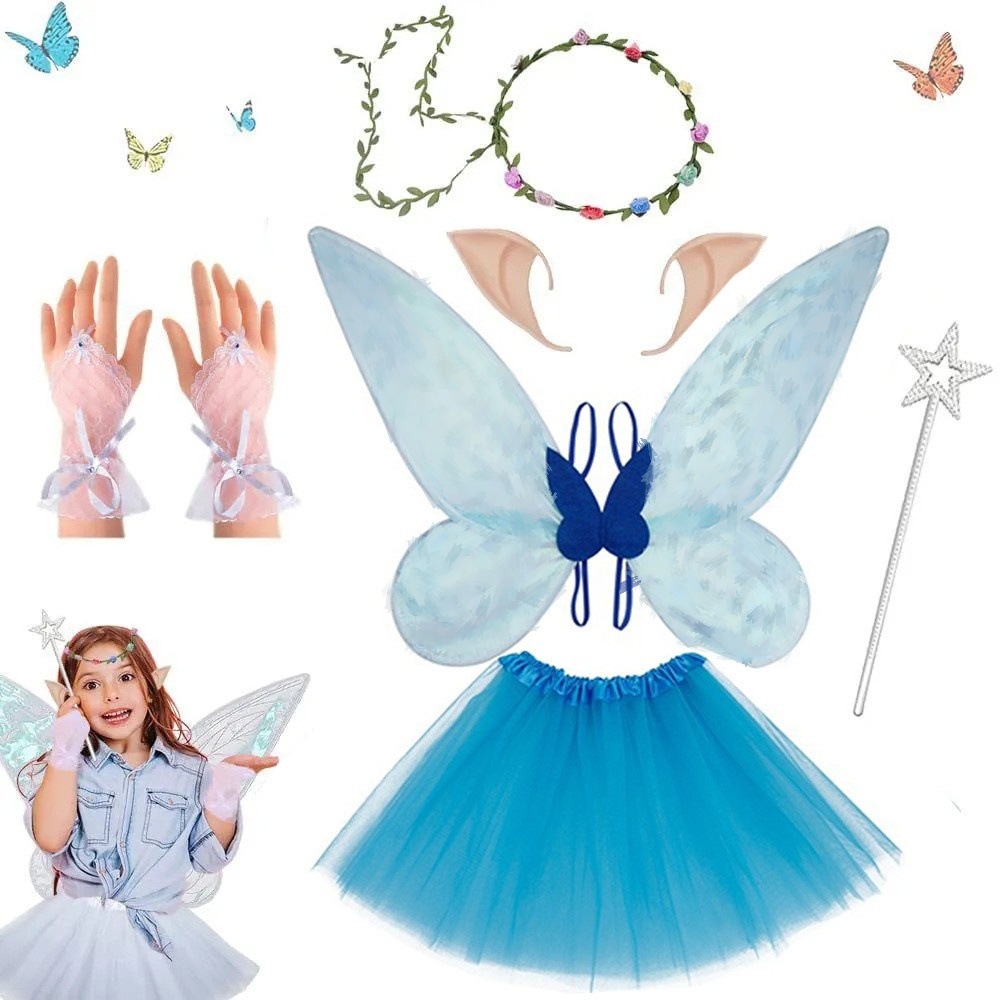 Fairy Costume Set Girls Kids Princess Cosplay Skirt Angel Wand Butterfly Wing - Picture 42 of 45