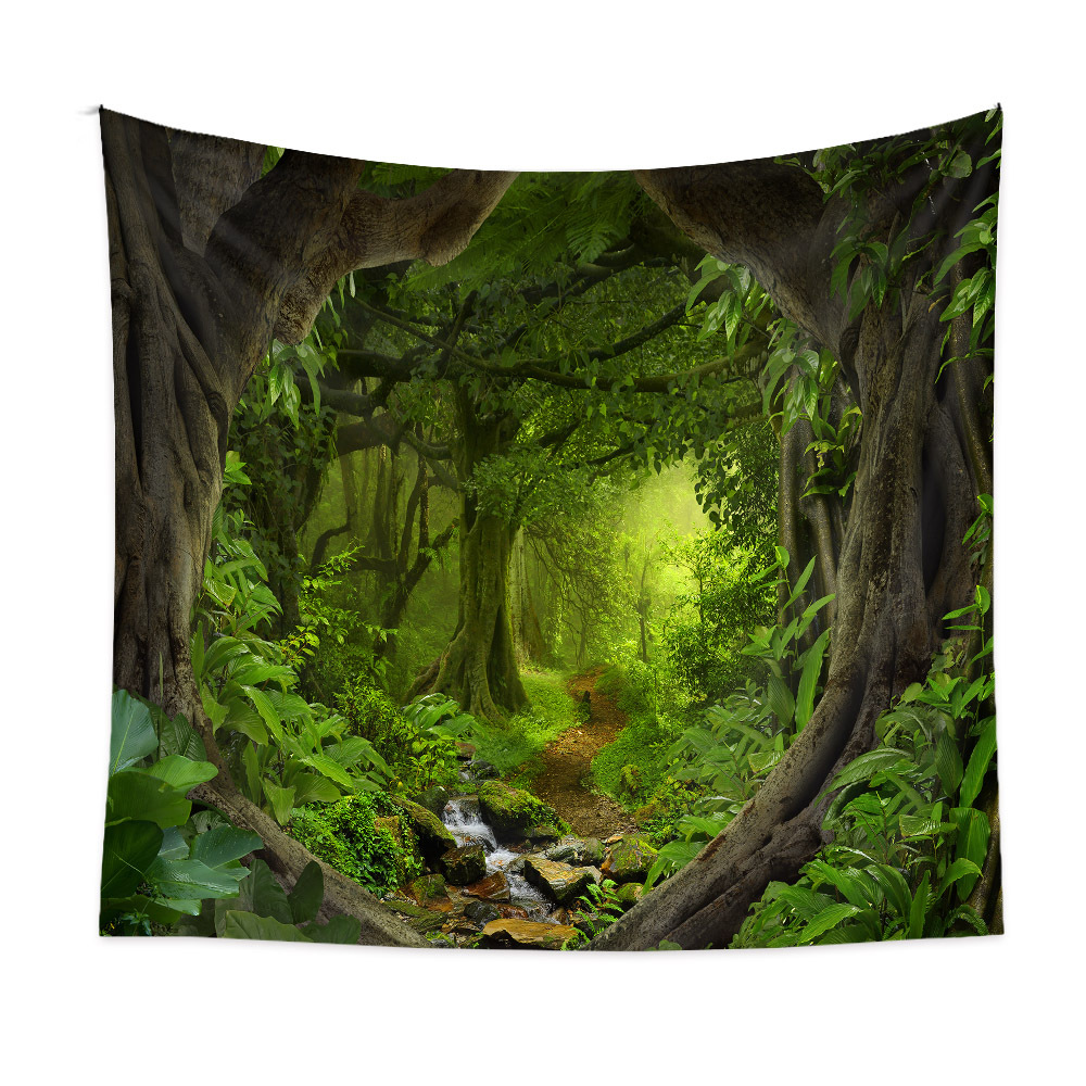 Natur Regenwald Landschaft Wandteppich Grün Wandbehang Landschaft Dekor für Zuhause - Bild 10 von 11
