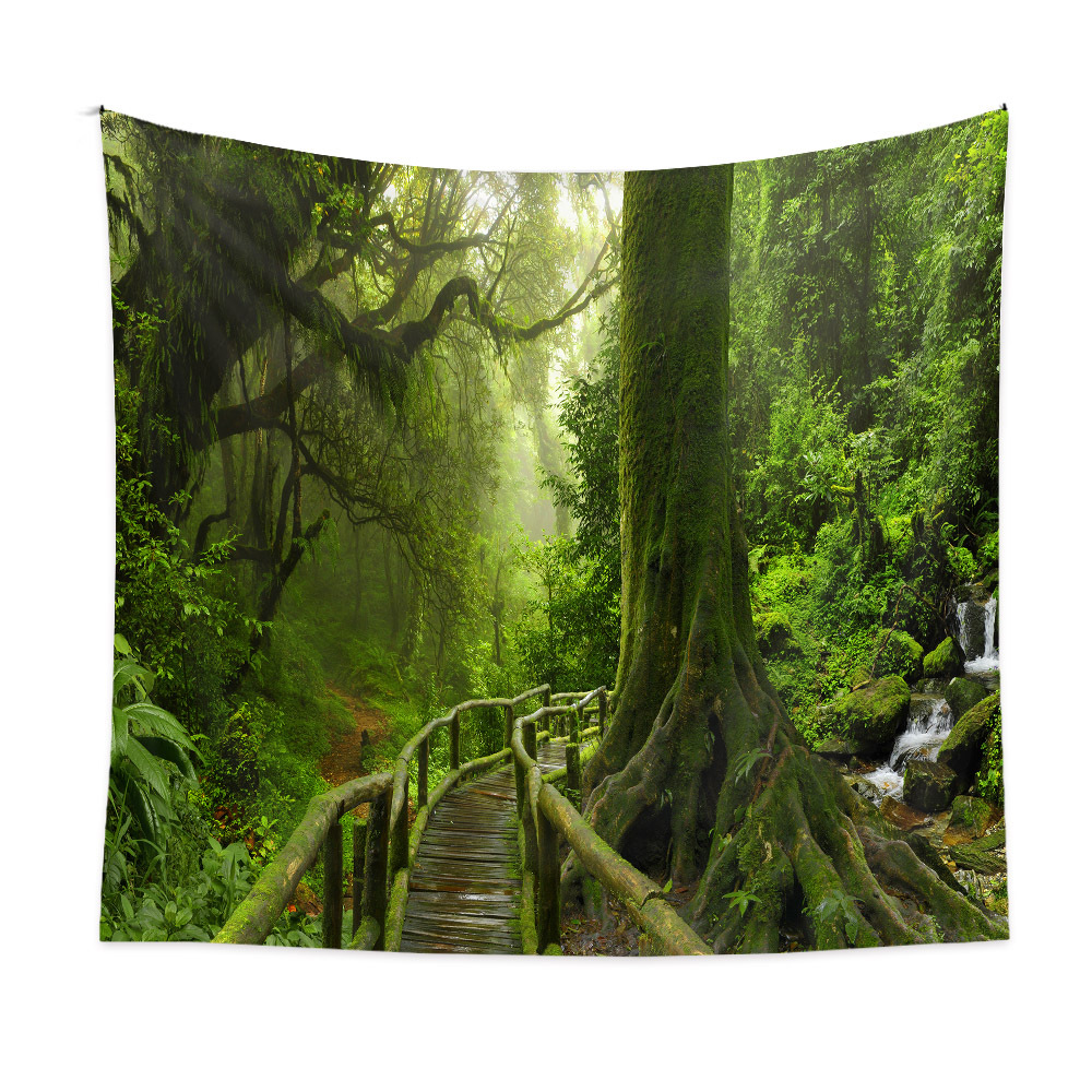 Natur Regenwald Landschaft Wandteppich Grün Wandbehang Landschaft Dekor für Zuhause - Bild 11 von 11