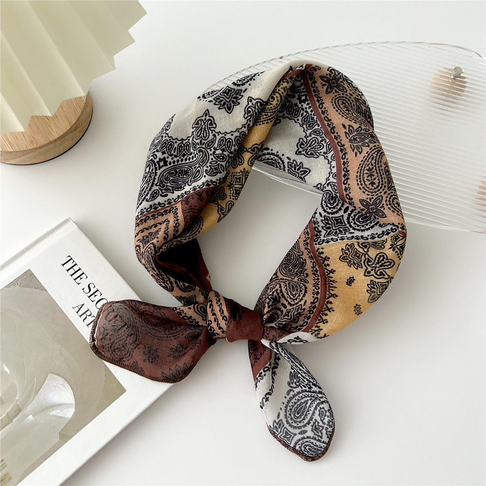 silk scarf headband cotton linen small square scarf for women art all-match - Picture 14 of 44