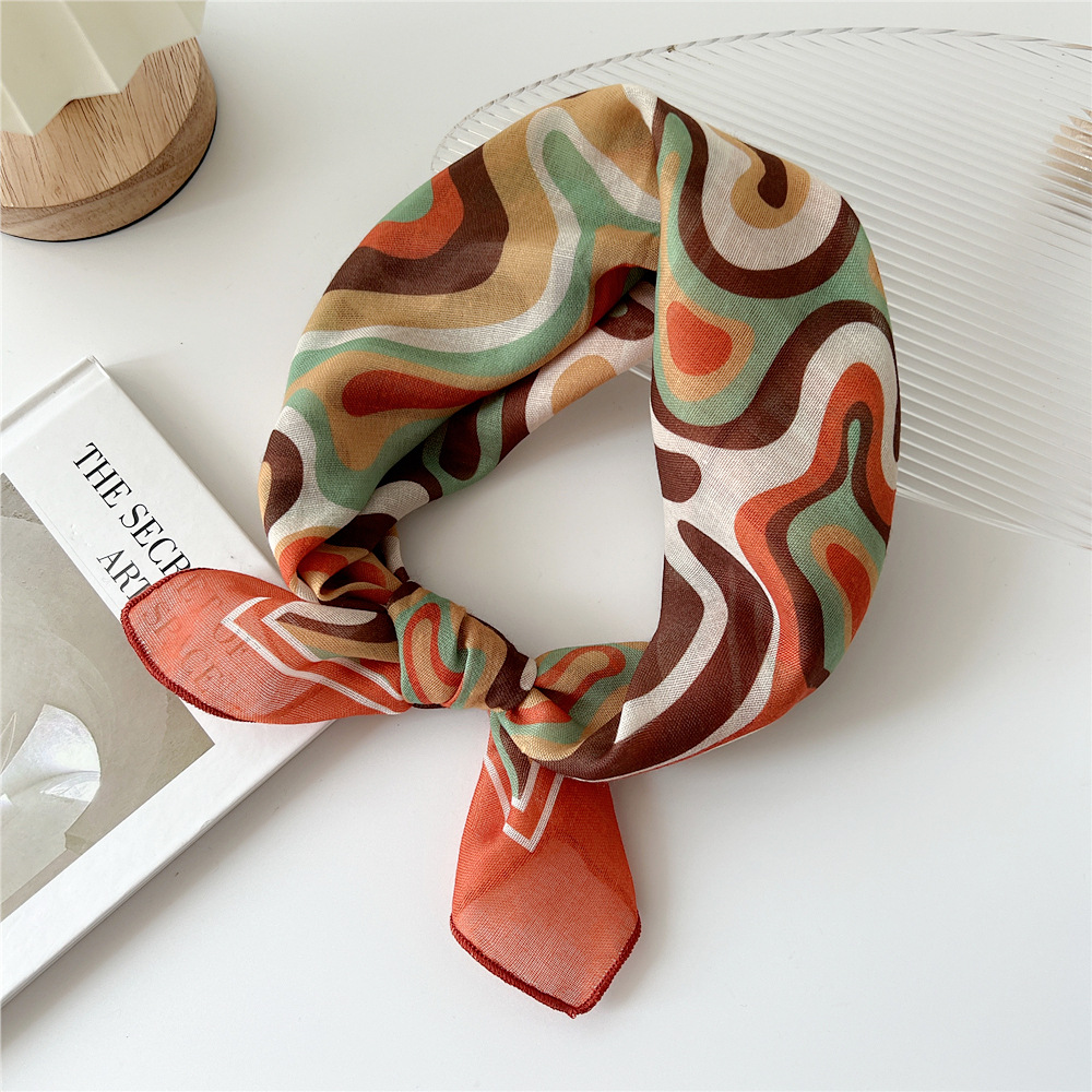 silk scarf headband cotton linen small square scarf for women art all-match - Picture 7 of 44