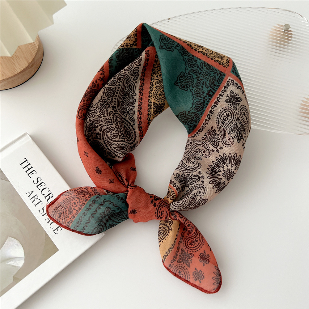 silk scarf headband cotton linen small square scarf for women art all-match - Picture 15 of 44