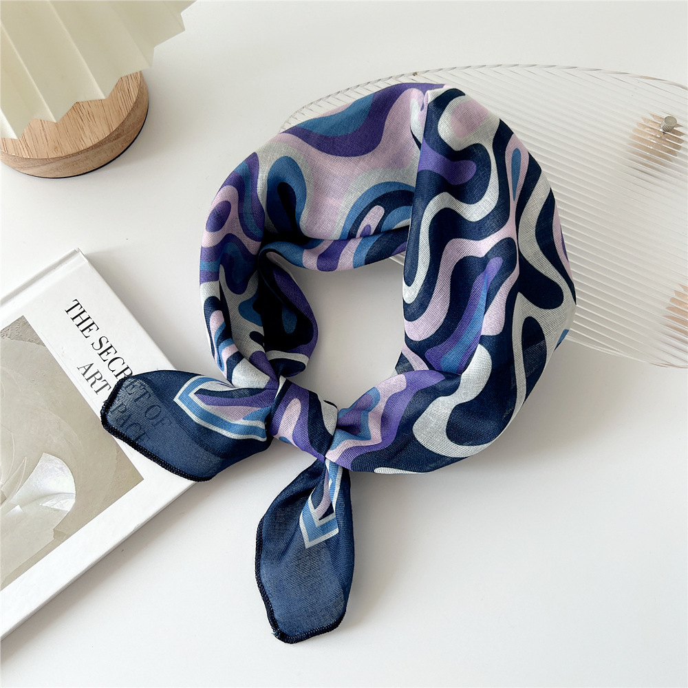 silk scarf headband cotton linen small square scarf for women art all-match - Picture 6 of 44