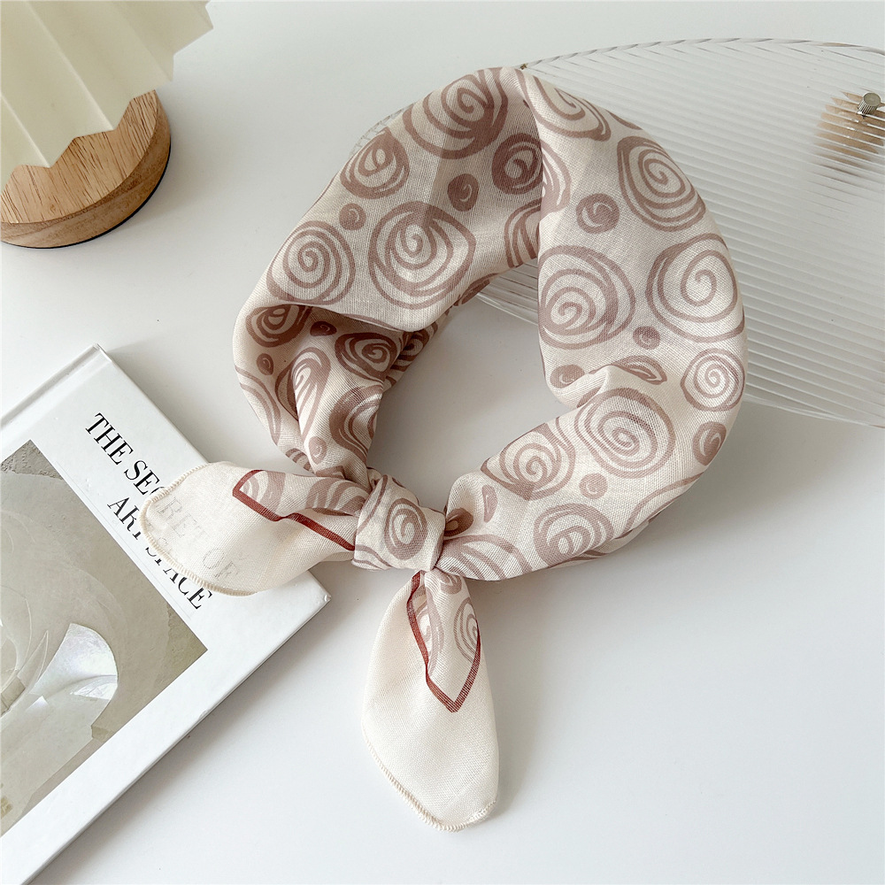 silk scarf headband cotton linen small square scarf for women art all-match - Picture 13 of 44
