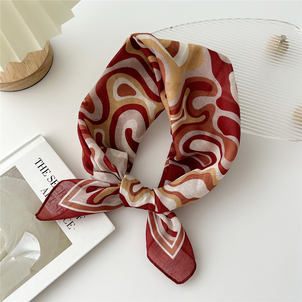 silk scarf headband cotton linen small square scarf for women art all-match - Picture 10 of 44