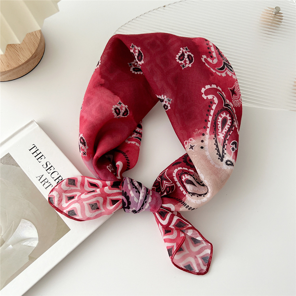 silk scarf headband cotton linen small square scarf for women art all-match - Picture 22 of 44