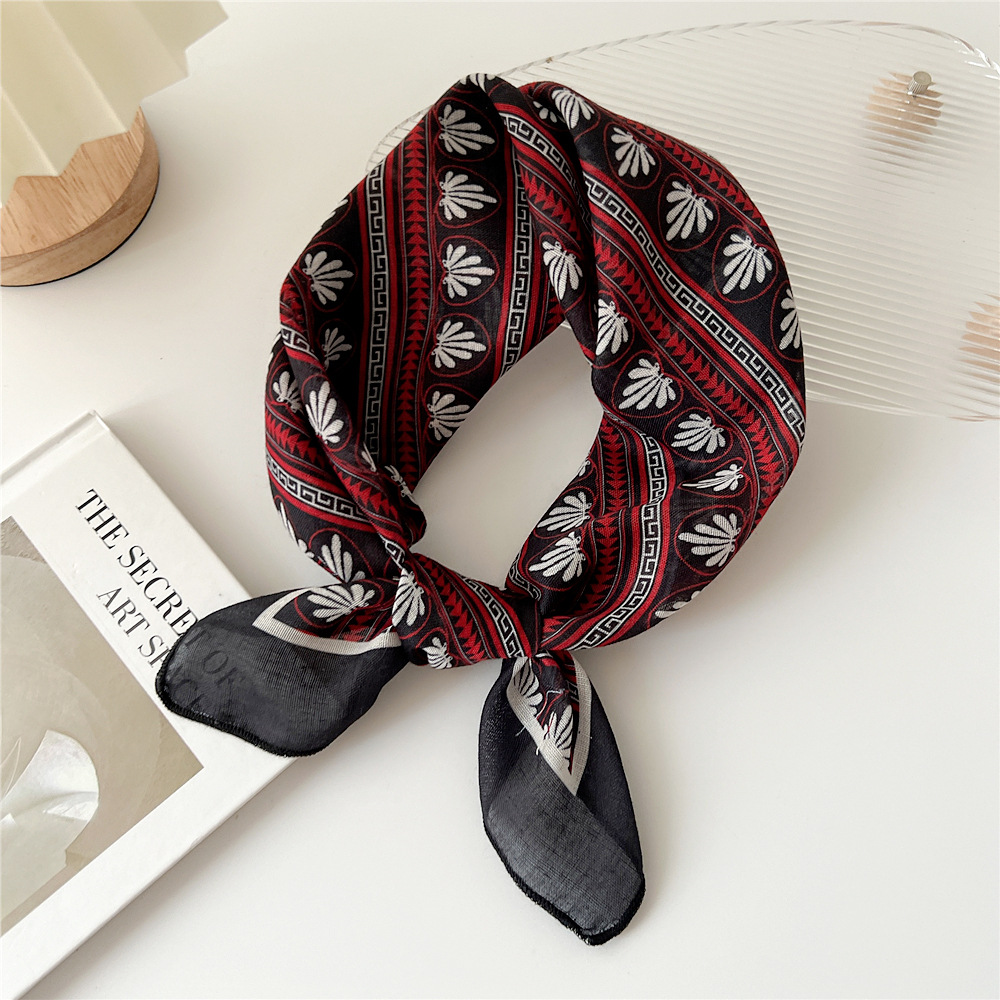 silk scarf headband cotton linen small square scarf for women art all-match - Picture 19 of 44