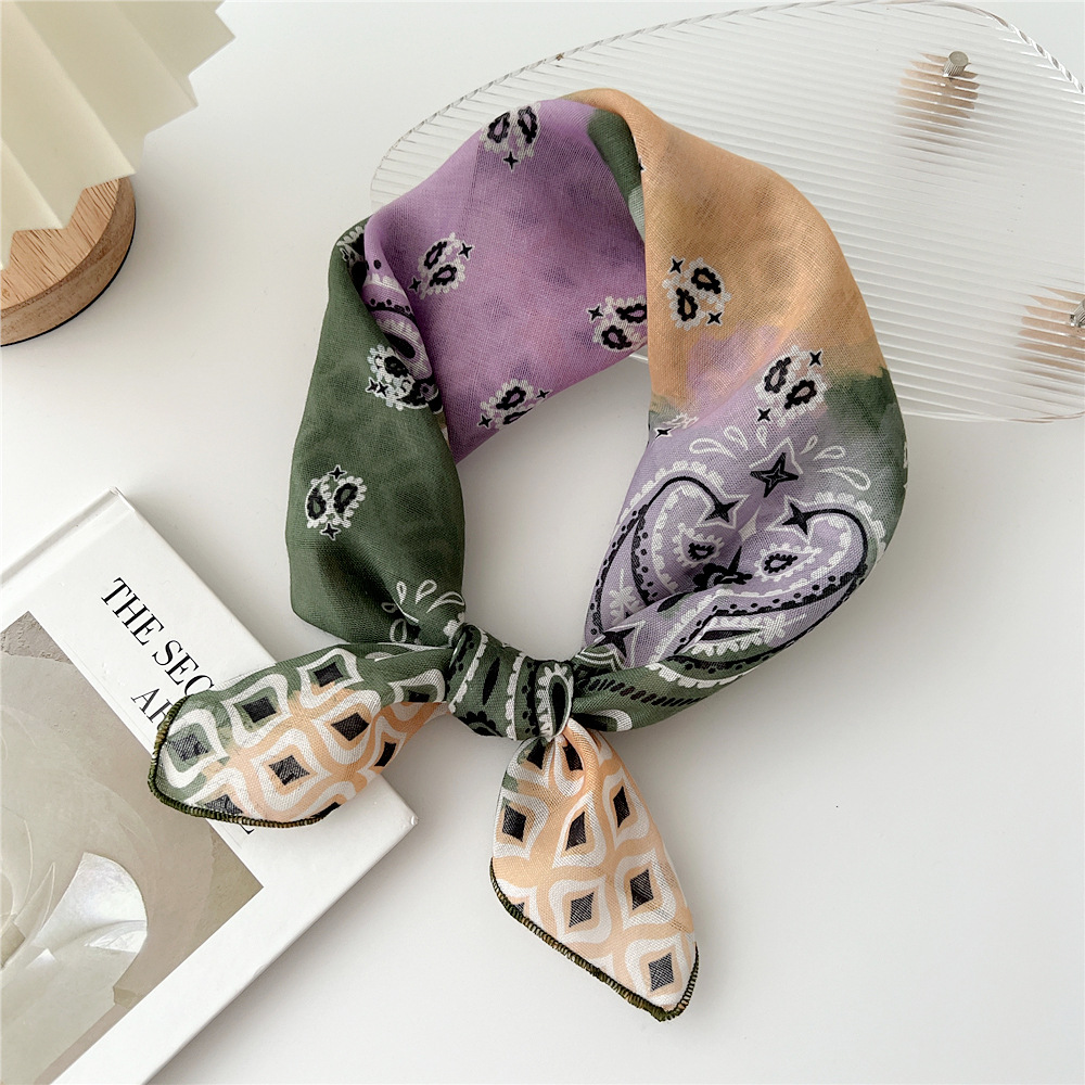 silk scarf headband cotton linen small square scarf for women art all-match - Picture 25 of 44