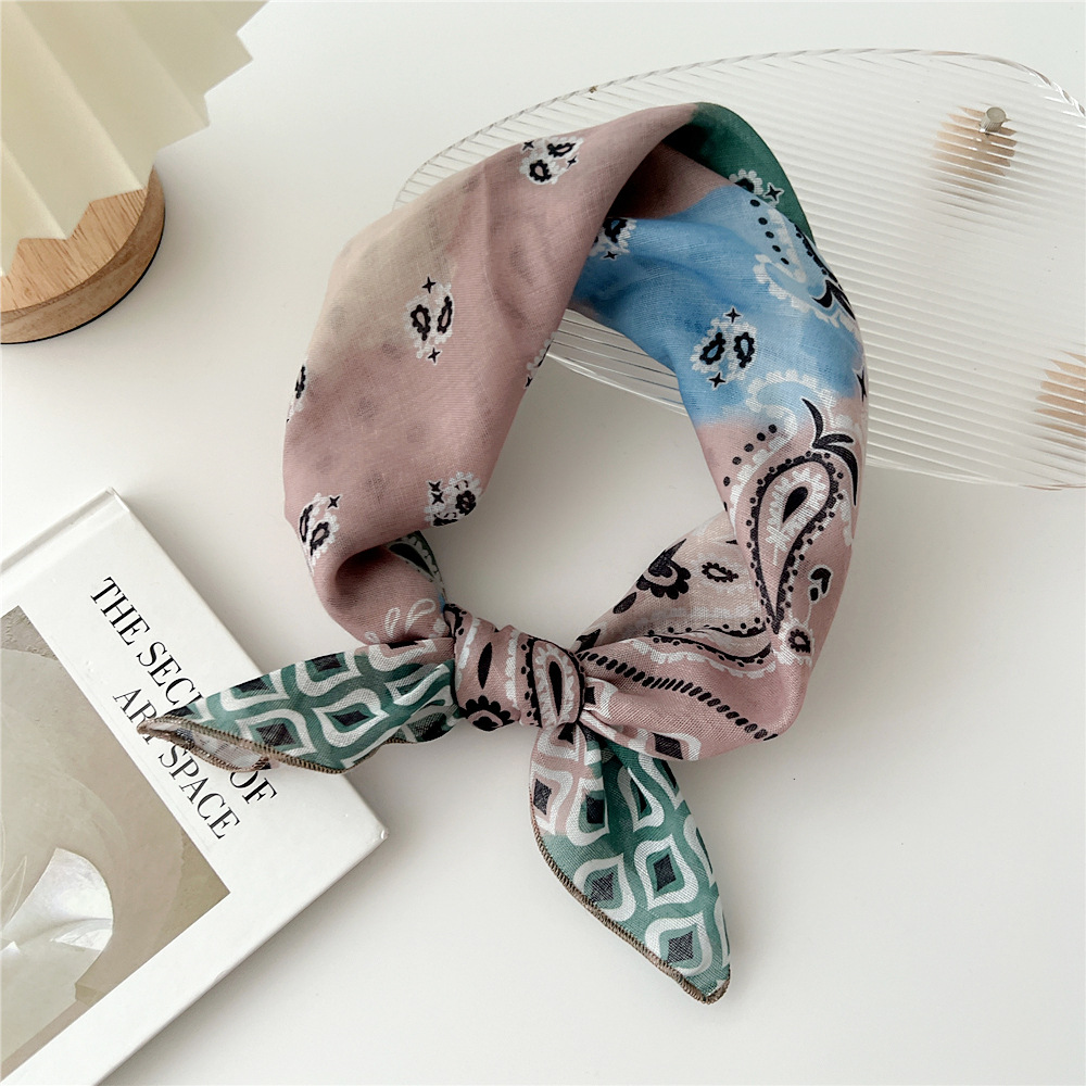 silk scarf headband cotton linen small square scarf for women art all-match - Picture 23 of 44