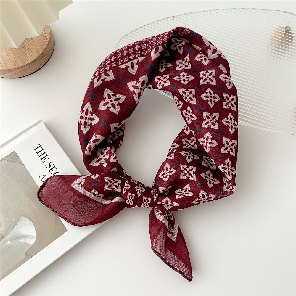 silk scarf headband cotton linen small square scarf for women art all-match - Picture 30 of 44