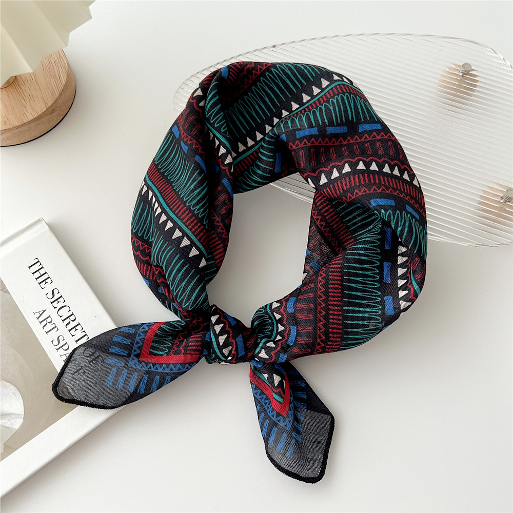 silk scarf headband cotton linen small square scarf for women art all-match - Picture 29 of 44