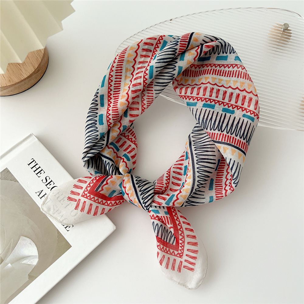 silk scarf headband cotton linen small square scarf for women art all-match - Picture 26 of 44