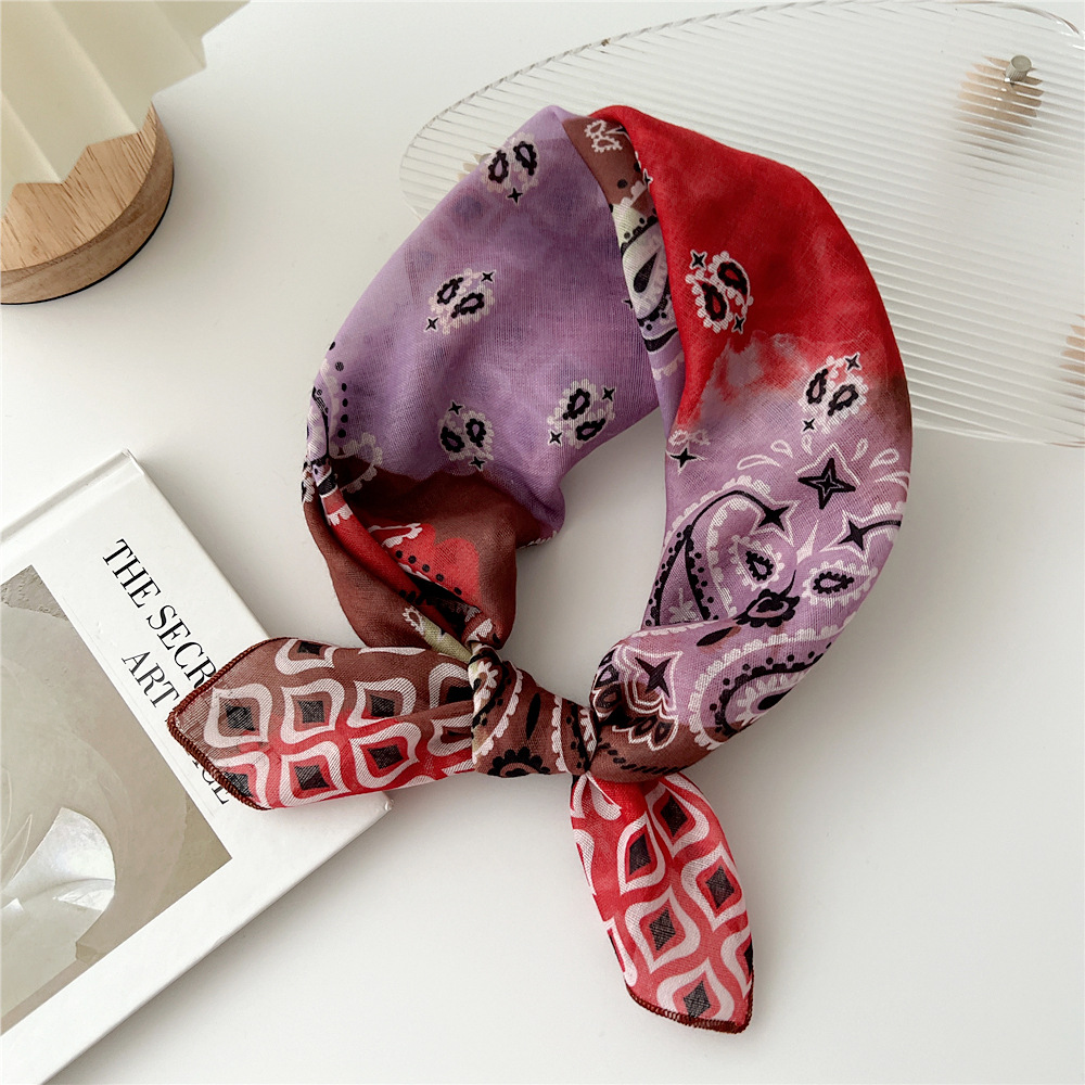 silk scarf headband cotton linen small square scarf for women art all-match - Picture 24 of 44