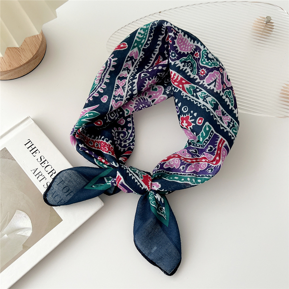 silk scarf headband cotton linen small square scarf for women art all-match - Picture 36 of 44