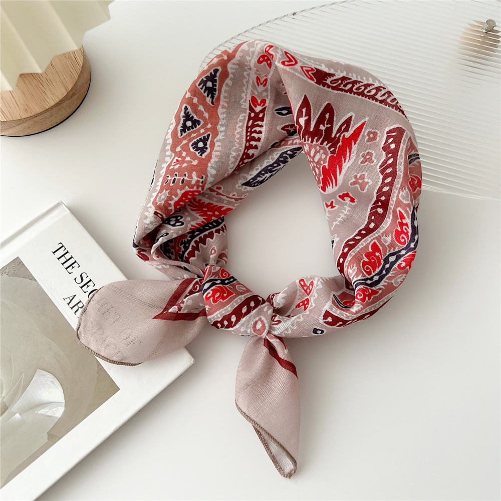 silk scarf headband cotton linen small square scarf for women art all-match - Picture 35 of 44