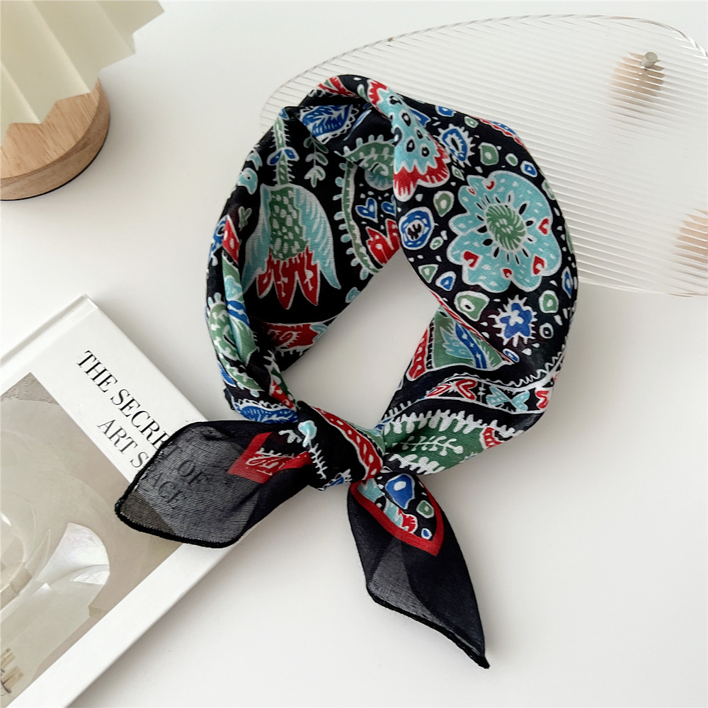 silk scarf headband cotton linen small square scarf for women art all-match - Picture 34 of 44