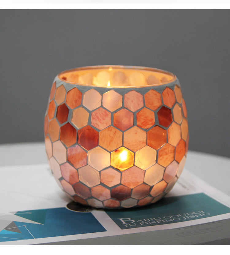 Mosaic Glass Candle Holder Centerpiece Jar Tealight Holders Home Decor