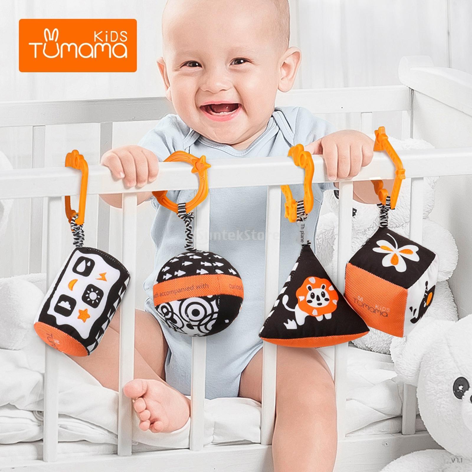 4pcs Baby Crib Hanging Rattle Plush Infant Stroller Bed
