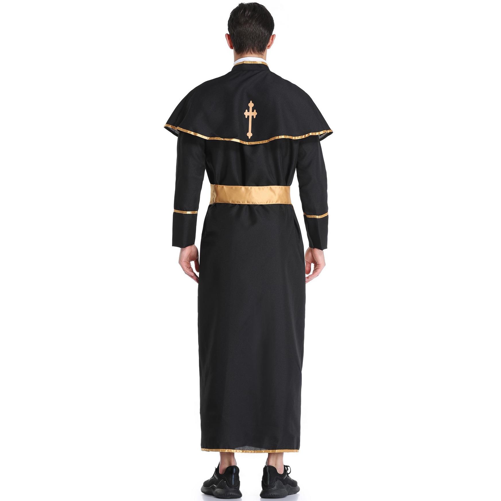 Adult Mens Deluxe Priest Vicar Robe Fancy Dress Halloween Cosplay Costume Black Ebay