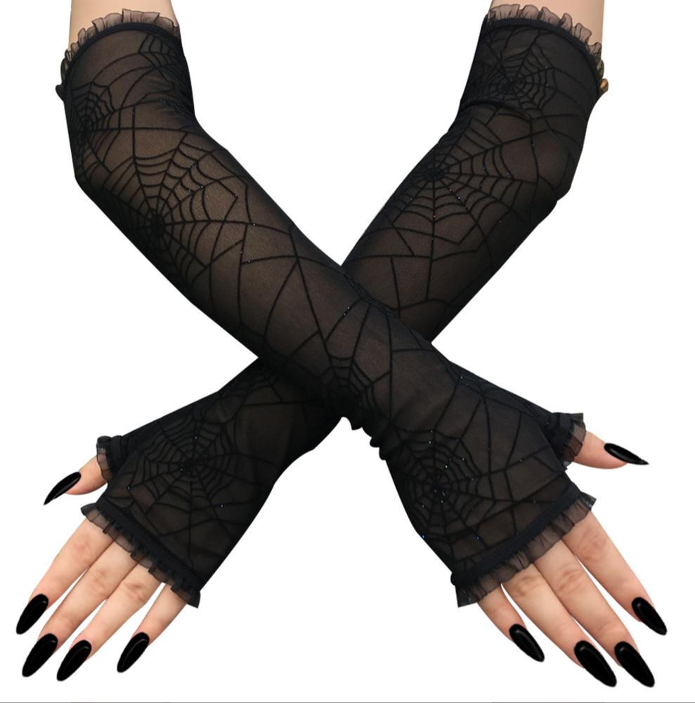 GUANTI A PIZZO LUNGHI Per DONNA - Halloween, Carnevale, Matrimonio, Cosplay, Nero, Taglia Unica